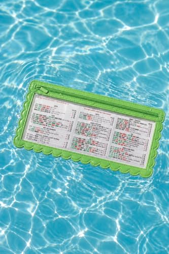 Girl Tribe Co. Splash-Proof Standard Size Mahjong Card Holder for Pool – Waterproof Clear Mahjong Card Sleeve with Zipper, 17" x 5" Green Scalloped Edge Case for Outdoor & Pool Mahjong (4, Standard) - size: Standard