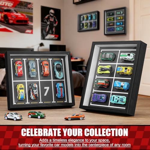 JupDec Magnetic 1:64 Diecast Display Frame, Clear Acrylic Model Car Shadow Box with Parking Layout Mat for Matchbox Hot Wheel, Dustproof Wall Mount or Tabletop Display Box, Ideal Gift for Collectors - size: 1 Pack