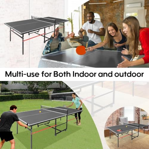 8X4FT Foldable Ping Pong Table,Professional Table Tennis Table with Net, 2 Table Tennis Paddles and 3 Balls - Tournament Quality for Indoor/Outdoor - color: Black
