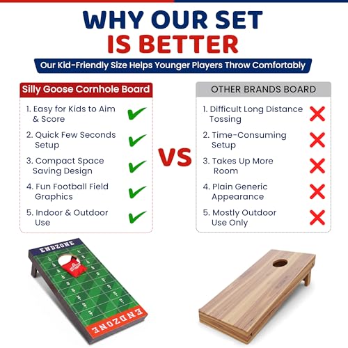 Kids Cornhole Board Set - 20.7”x12.5” Football Edition 2 Foldable MDF Boards + 8 All-Weather Bean Bags - Portable Bean Bag Toss for Indoor & Outdoor Games - Family Yard Game for Tailgate & Lawn Games
