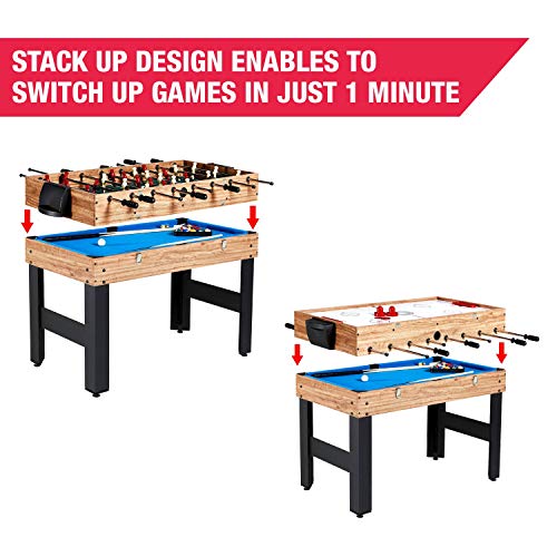 Quick Assembly and Play 48 Inch 3-in-1 Combo Game Table, 3 Games with Billiards, Hockey and Foosball, Accessories Included
