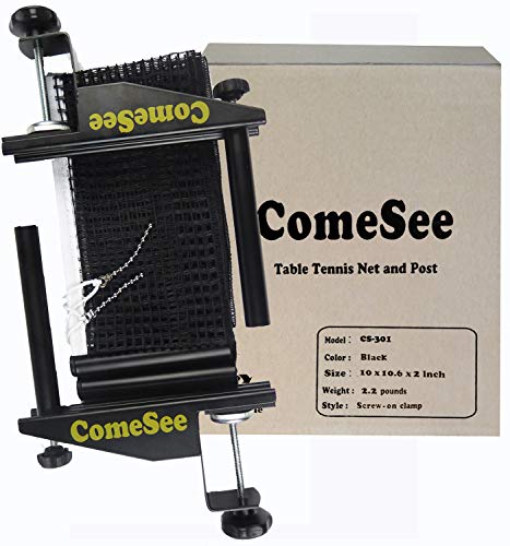 Comesee Professional Table Tennis Ping Pong Net Post Set Strength Screw Clamp with Net Clip Insert, 1.5 Inch Width Grip Holder, Tension and Height Adjustable Easy Set Up (Black)