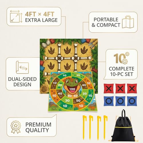 Giant Tic Tac Toe Game Outdoor - 4x4 FT Large 2-in-1 Bean Bag Toss Game for Kids and Adults, Double Sided Portable Yard Games for Backyard, Lawn, and Party
