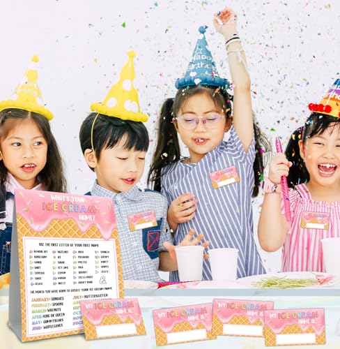 What's Your Ice Cream Name, Ice Cream Decorations for Birthday Party, 30PCS Sticker Name Cards for Birthday Party Supply - style: Icecream