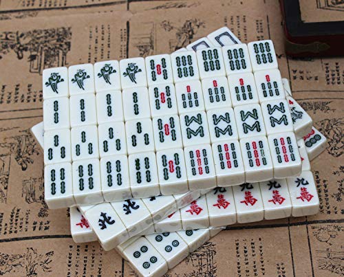 Chinese Mahjong Set | 146PCS Mini Tiles,0.87" x 0.59" x 0.47" Tiles, 2PCS Dot Dice, 6.7" Wooden Carry Case, For Travel, Family Gathering, Party