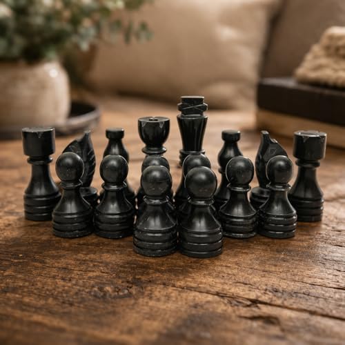 Handcrafted Premium Marble Chess Pieces Set Elegant 32-Piece Replacement for 12-15 Inch Chess Boards with Storage Box (Black and White) - color: Black and White