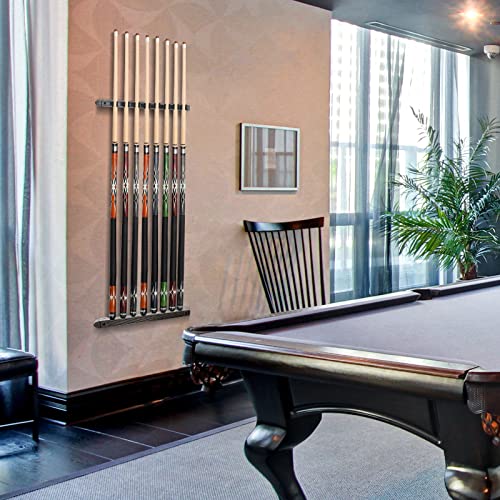 GSE Games & Sports Expert 2-Piece 6/8/12 Billiard Pool Cue Rack Wall Mounted Holders, Billiard Cue Sticks Wall Rack Set - style: 8 Cue - Brushed Grey