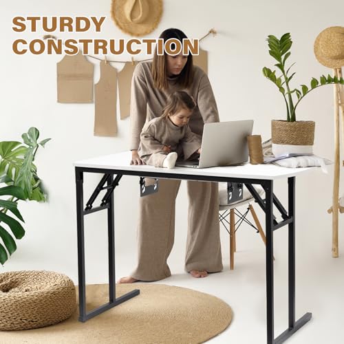 Vividwood Portable Folding Sewing Table, Multipurpose Sewing Machine Table with Adjustable Shelf (Warm White)