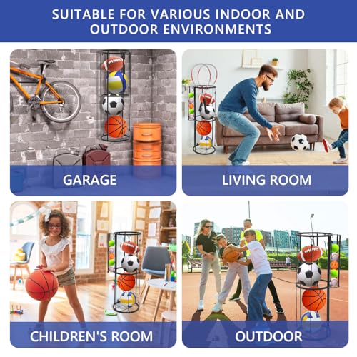 Garage Ball Storage Rack Wall Mount, Vertical Sports Ball Organizer with Small Ball Holder Basketball Soccer Volleyball Football Holder, Space Saving Metal Ball Rack for Garage, Gym, Playroom