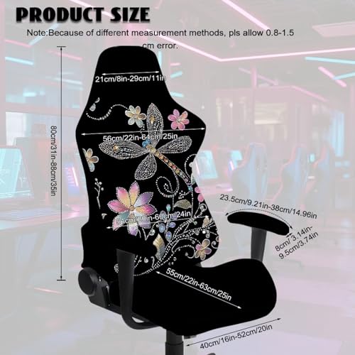 Suobstales Dragonfly Daisy Pattern Gaming Chair Covers Washable Cat Scratch Proof, Stretch Gaming Chair Seat Covers with Armrest Cover, Anti-Scratch Protection for Ergonomic Game Rotating Office Chair - color: Dragonfly Daisy