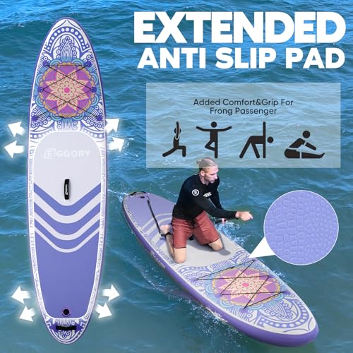 Inflatable Paddle Board,Stand Up Paddle Board Set, Extra Wide SUP Board with Removable Fin, Floating Paddle, Hand Pump, Waterproof Phone Pouch,Traveling Board - color: TT purple