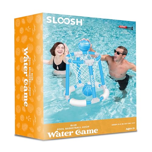 Sloosh Pool Basketball Hoop Set, Floating Basketball Pool Game, Swimming Floats Toys with Balls Pump, Summer Outdoor Water Play Toy for Kids and Adults (Blue) - color: Blue