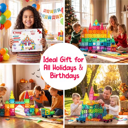 Bmag 100PCS Magnet Building Blocks with 2 Cars for Kids, Magnetic Tiles Stacking Building Set for Boys Girls, STEM Preschool Educational Learning Construction Toy - size: 100