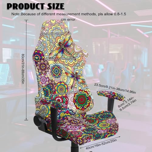 Dragonfly Print Gaming Chair Covers Slipcovers Bohemian Mandala Flower Print Game Chair Cover with Armrest Covers Skin Friendly Breathable - color: Multi - Dragonfly Bohemian Mandala Flower