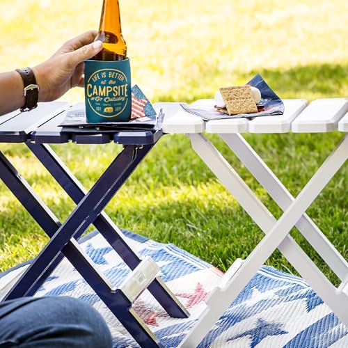 Camco Adirondack Style Folding Plastic Large Table with Footrest Design and Easy to Setup Construction for Indoor or Outdoor Use, White