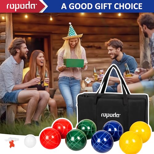 ropoda 100mm Bocce Ball Set Regulation Size and Weight with 8 Resin Bocce Balls, 50 mm Pallino, Carrying Bag, Measuring Rope, Backyard/Lawn/Beach/Outdoor, Bocci Games (Multi Colors, 2-8 Players) - size: 100mm