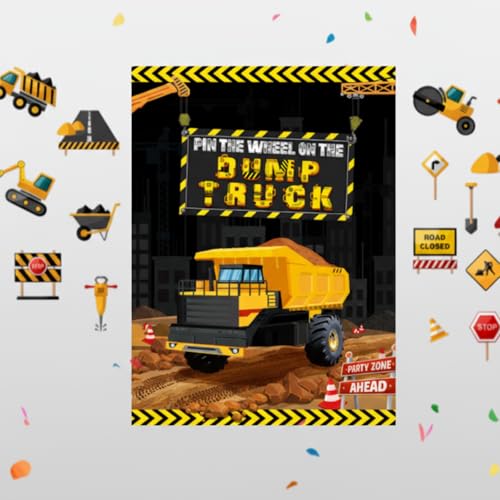 Faccito Construction Party Game Construction Birthday Party Supplies Pin The Wheel on The Dump Truck Game Construct Theme Poster with 24 Pcs Stickers for Decoration Supplies - style: Construction