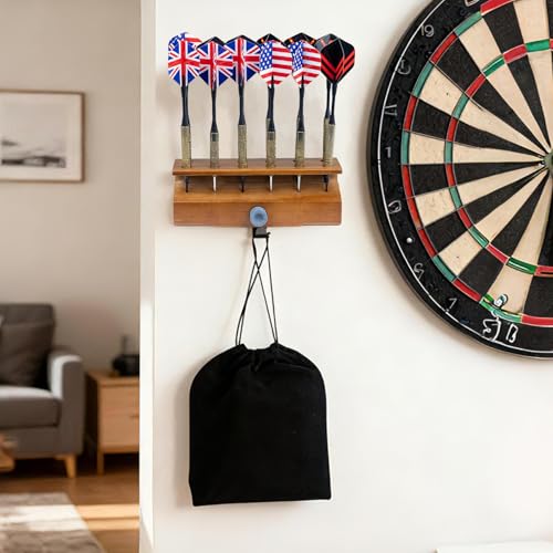 Extguds Wooden 2 In 1 Dart Holder,Can Hold 12 Steel or Soft Tip Darts Dispaly,Wall Mount or Tabletop Display,Including Holer+Hook+Wrench+Sharpener+Portable Bag,Perfect for Displaying Your Darts