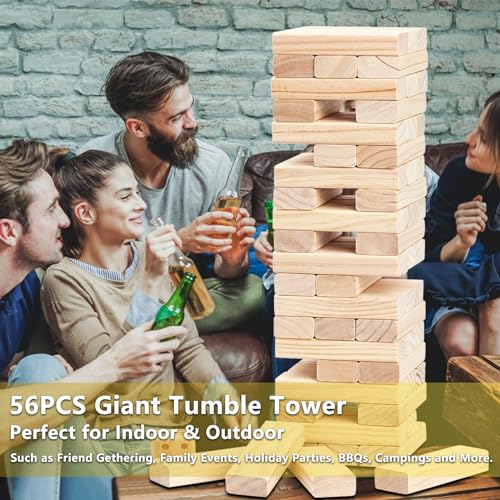 Aivalas Giant Timber Blocks Games, 57 Blocks Large Tower Outdoor Games - Includes Carry Bag and Scoreboard, Wood Stacking Yard Games Grows from 2FT to Over 4.2FT for Kids Adults Family - size: L-Over 4.2 FT-57PCS