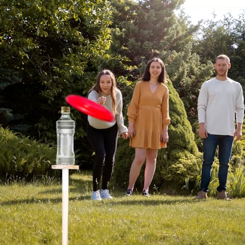 Wooden Limbo Game&Flying Disc Toss Game 2 in 1 Game Set,5ft Tall Limbo Stick Set Limbo Kit for Adults Family,Backyard Games Lawn or Outdoor Games -Easy to Set Up and Play Anywhere