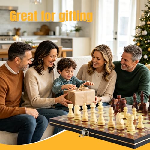 3-in-1 Chess Set Include Chess Checkers Backgammon 11 inch Wooden Board Game Set with Foldable Portable Case for Adults Travel Outdoor