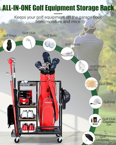 FHXZH Golf Bags Storage Garage Organizer- Golf Bag Stand for Golf Bags, Clubs, Balls, Golf Equipment Accessories, Golf Bag Storage Rack with Wheels for Garage, Club, Basement - style: 1 Golf Bag Organizer