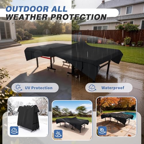 Ping Pong Table Cover Outdoor, Dual Function Table Tennis Cover | Premium Cover Fits Universal 9x5 FT Folding & Flat Tables Indoor & Outside - color: Black