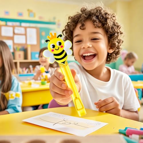 Winrayk Bee Party Favors, 24Pcs Bee Themed Mini Bubble Wands for Kids Bubbles Bulk with Detachable Topper (6 Styles & Colors), Birthday Gift Easter Goody Bag Stuffer Classroom Prizes Honey Party Favor - style: Bee