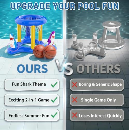 Uniqhia Pool Games Toys Set for Kids, Floating Pool Basketball Hoops & Pool Ring Toss Game, Swimming Pool Toys for Kids Ages 4-8 8-12, Teens, Adults and Family