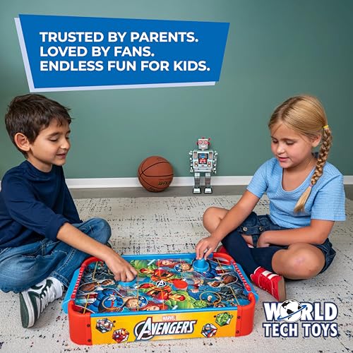 Marvel Avengers Air Hockey Table for Kids - Wooden Tabletop Game with Puck, Pushers & Air Flow System - Marvel Licensed - Kids 4+