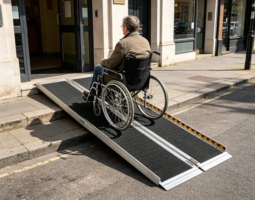 10 Feet Aluminum Folding Wheelchair Ramp for Home Steps | Non-Skid Handicap Threshold Wheel Chair Ramp for Home Steps, Stairs, Entry, Threshold, Doorways, 600LBS Capacity,28in Wide - size: 10FT-black