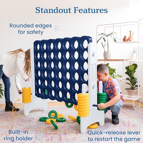 ECR4Kids Jumbo 4-to-Score Giant Game with 42 Rings and Reset Sliders, Kids Games, Blue/Gold - color: Blue/Gold