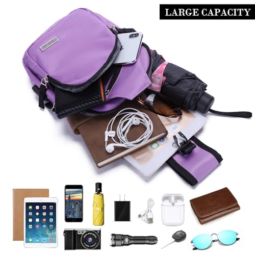 Seoky Rop Men Women Sling Backpack Nylon Water Resistant Shoulder Chest Crossbody Sling Bag with USB Charging Port - color: Purple