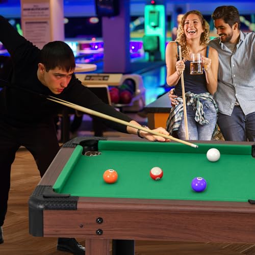 GYMAX Pool Table, 48 Inch Wooden Billiard Tables with 16 Balls, 2 Cue Sticks, 2 Chalks and Brush, Snooker Table Mini Pool Table for Kids, Family, Party - color: Green
