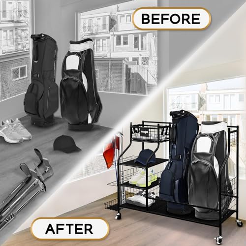 Yes4All Golf Storage Garage Organizer, Golf Bag Storage Stand and Other Golfing Equipment Rack, Extra Storage Rack for Golf Clubs,Black