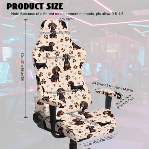 Suobstales Dachshund Paw Heart Pattern Gaming Chair Covers Slipcovers with Armrest Covers, Stretch Game Computer Office Desk Chair Cover Protector, Soft Fabric Rotating Armchair Covers, Without Chair - color: Dachshund Paw Heart