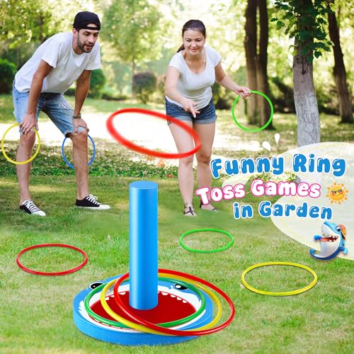 Hiboom Pool Ring Toss Games Toys, Swimming Pool Games for Adults and Family with 6 Pcs Throwing Rings, Water Foam Toss Float Toys for Summer Outdoor, Beach, Yard, Party(Shark) - style: Shark