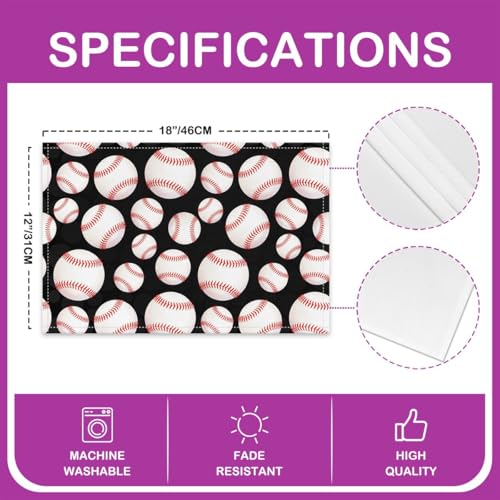 Baseball Table Placemats Set of 4,Boys Sport Baseball Place Mats 12x18 Inch for Kitchen Table,Ball Games Washable Mats Suitable for Restaurant - color: White Red
