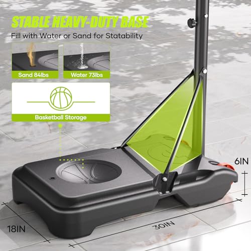 Asbest Kids Basketball Hoop Outdoor, 5.08-7 FT Adjustable Height, 32Inch Portable Basketball Hoop for Kids in Backyard, Driveway, Indoor, Shatterproof PC Backboard
