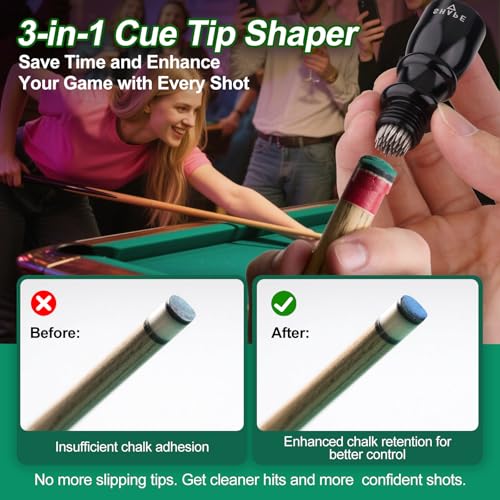 2 Pack Premium Pool Cue Tip Tools, 3-in-1 Billiard Cue Tip Shaper, Compact Billiards Pool Accessories & Tip Repair Kit, Gift for Friends or Pool Lovers