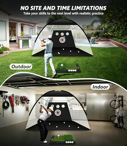 Golf Net: 10x7FT Practice Net with Mat – for Chipping, Swing & Driving Practice –Golf Nets for Backyard, Indoor & Outdoor Use – Ideal Gifts for Men, Women, Dad, Husband, Golfers