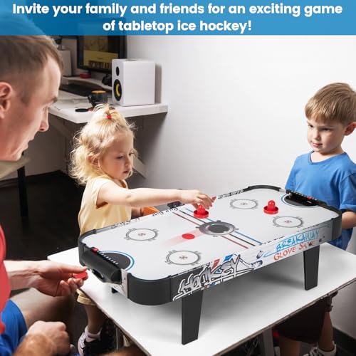 GLACER 42 Inch Air Hockey Table, Mini Portable Tabletop Ice Hockey Game with Digital LED Scoreboard, 2 Pucks & 2 Pushers, 12V Powered Motor, Indoor Air Hockey for Adults Kids, Friends, Family, Party