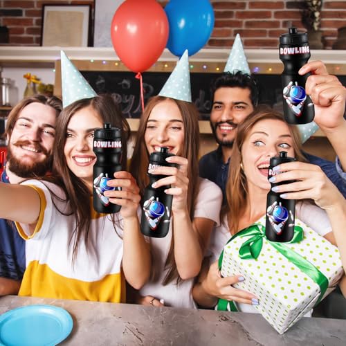 Hosuly 12 Pack Bowling Party Favors Set, Bowling Drawstring Bags & 24 oz Water Bottles, Kids Birthday Party Supplies, Bulk Plastic Sport Water Bottle, Goodie Bag for School Reward Gym Team Gifts
