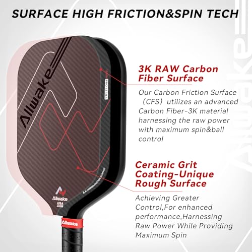 Pickleball Paddles, 3K Raw Carbon Fiber Pickleball Paddle, Thermoformed Pickle Ball Rackets for Power & Spin, 16mm Polypropylene Honeycomb Core, Textured Carbon Grit Surface