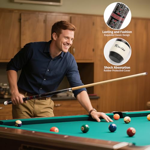 Kmise Pool Cues,Professional Billiard Pool Cue Stick with Hard Case 58" Canada Maple 13MM Tips, Low Deflection Technology - Perfect for Home Bars & Billiard (20oz Black)