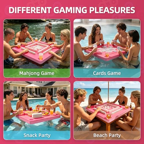 Floating Mahjong Table for Pool, No Assembly EVA Water Game Table Tray, Portable Swimming Pool Hot Tub Floating Board Game Table for Adults, Card Poker Domino Mahjong Game Summer Party Supplies - color: Pink