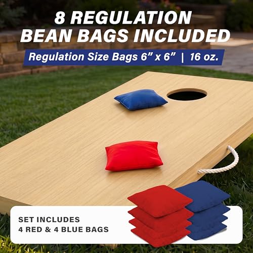 GoSports 4 x 2 ft Classic Wooden Cornhole Board Set - Portable Bean Bag Toss Game for Adults & Family - Includes Set of 8 Bean Bags with Tote Bag