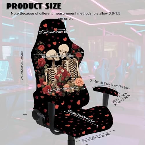 Skeleton Rose Print Game Chair Covers Slipcover Scratch Proof Anti-Dust Gaming Chair Cover with Armrest Covers for Computer Office Seats - color: Black and Multi - Skeleton Rose
