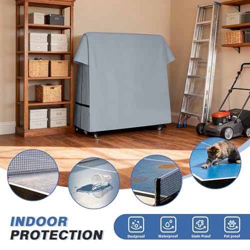 Ping Pong Table Cover Outdoor Waterproof, Dual Function Table Tennis Cover Fits Both Folding Tables and Flat Tables Indoor & Outside 68" L x 6"/30" W x 62" H, Grey - color: Gray