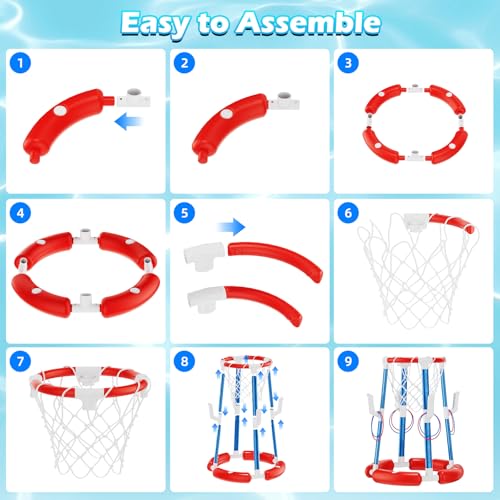 Pool Basketball Hoop, Floating Pool Toy for 3 4 5 6 7 8 9 Years Old Kids Ring Game with 4 Balls 8 Rings & Pump Outdoor Swimming Pool Basketball Games Water Play Toy Family Party for Kids Adults - style: Without Backboard